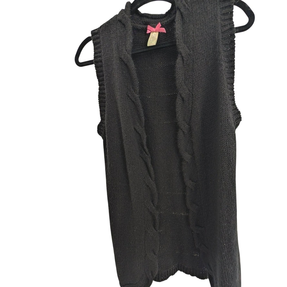 Down East Long Black Wool Blend Sweater Vest Cardigan Boho casual Lg